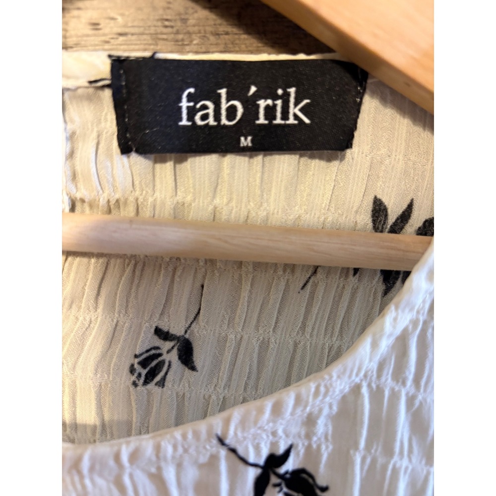 Fab'rik Floral Peplum Blouse Cream Black Rose Print Long Sleeve Top T3080 Medium - Picture 4 of 6